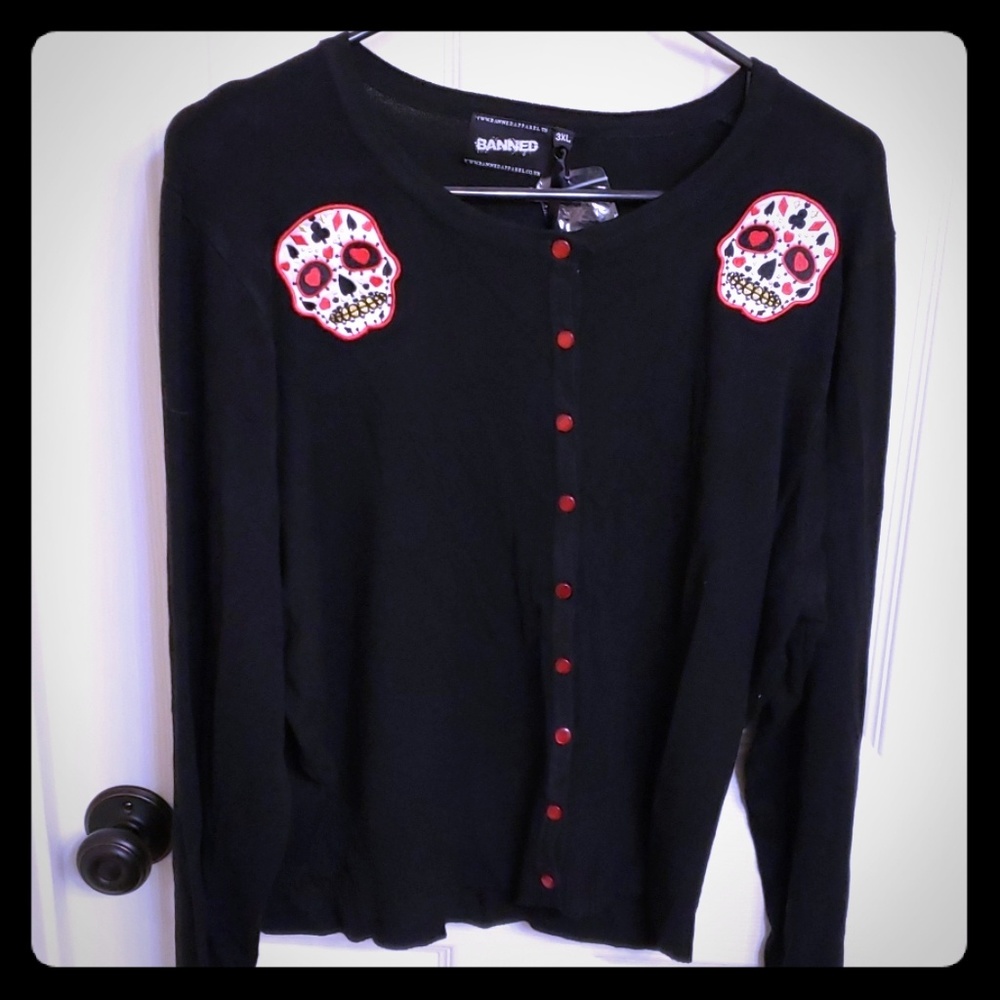 Banned Clothing Skull Cardigan NWT